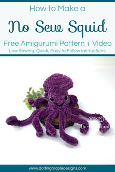 crochet squid plush, amigurumi pattern Seaweed Crochet Free Pattern, Crochet Turtle Pattern, Craft Market