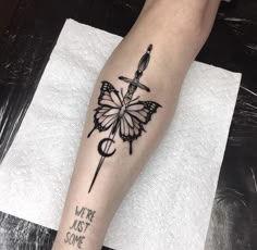 Elbow Hinge Tattoo, Shinobu Tattoo, Tattoos Designs Men, Hand Tattoos Butterfly, Long Tattoo Ideas, Small Tattoos Hand, Butterfly Dagger Tattoo, Butterfly Tattoos Ideas