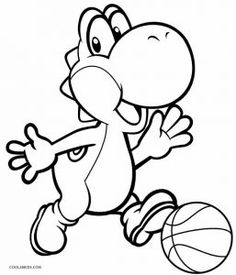 mario running with a basketball in his hand coloring pages for kids, free printable