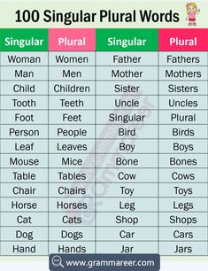 a list of singular and singular words for children to use in their english speaking skills