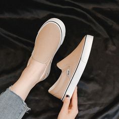 Olivia Mark - Soft Casual Slip-On Shoes Casual Slip On Shoes, White High Heels, Couple Shoes, Canvas Shoe, High Heel Sneakers, Canvas Shoes Women, On Sneakers, Casual Flats, Mens Spring