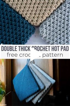 ▷ ▷ Something ALL households need Hot pads and potholders! Follow this FREE crochet pattern to make a set of easy double thick crochet hot pads. Knitting models, knitting ideas, knitting charts, knitting patterns f Potholder Patterns Free, Crochet Towels, Crochet Hot Pad, Thick Crochet, Crochet Pot Holders Free Pattern, Crochet Potholder, One Skein Crochet, Crochet Potholder Patterns, Crochet Hot Pads