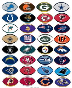 many different nfl footballs are depicted in this image, including the team's logos