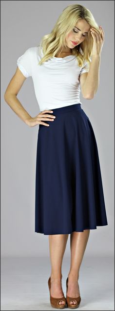 Crepe Skirt Mid Length in Navy [W2402] - $39.99 : Mikarose Fashion, Reinventing Modest Fashion ( Skirt is cute!) Classy Closets, Australian Style, Crepe Skirt, Corporate Wear, Crepe Skirts, Modest Skirts, Power Dressing, Modest Clothing, Skirt White