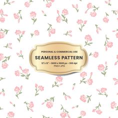 seamless pattern with pink flowers and gold frame on white background for use in commercial use