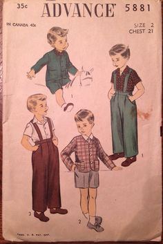 McCall 832; ©1950, Boys' Jacket and Suspender Shorts and Pants, Child's Jacket, Unused.   Used pattern   Vintage Buttons and other vintage items, please visit my other Etsy shop My Vintage Delight at https://www.etsy.com/shop/myvintagedelight?ref=hdr_shop_menu Kid Reference Poses, Kid Aesthetic Boy, 50s Fashion Boys, Vintage Boy Clothes, 1950s Boys Fashion, 1950s Kids Fashion, Vintage Boy Outfits, Vintage Outfits Boys, Kids Suspenders Outfit