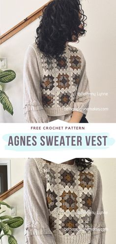 Crochet Agnes Sweater Vest Crochet Granny Square Sweater Vest Pattern Free, Crochet Sweater Border Patterns, Crochet Granny Vest Pattern Free, Crochet Womens Vest, Crochet Vest Styling, Patchwork Vest Crochet, Crochet Ladies Vest Free Pattern, Easy Crochet Sweater Vest, Crochet Oversized Vest