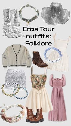 an image of some clothes and accessories with the words eros tour outfits folklore