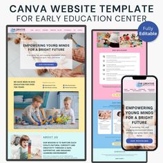 an image of a child's education center website with the title canva website template for early education center
