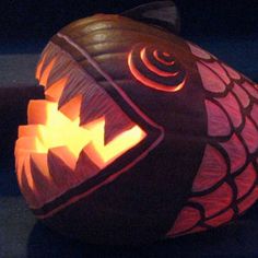 a pumpkin carved to look like a fish