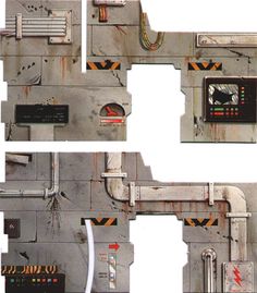 three different views of the inside of a machine