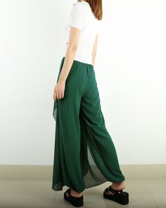 * Beautiful pearl chiffon pants, very comfortable to wear, not easy to get wrinkled, very easy to take care of. * Add an asymmetric layer on the front, very unique and beautiful. * Material: outer-pearl chiffon, lining-100% polyester Custom made to fit, lead time is 6-8 days; Let us know your usual size in your country and your overall height. If you have some specific request or special characters such as broad shoulder, long arms, long waist, etc you think we need pay attention to when making, Versatile Full Length Summer Wide Leg Pants, Versatile Summer Wide Leg Pants Full Length, Versatile Full Length Wide Leg Pants For Summer, Elegant Baggy Bottoms For Summer, Elegant Baggy Summer Bottoms, Elegant Ankle-length Harem Pants For Summer, Wide Leg Pants For Summer Party, Casual Ankle-length Wide Leg Pants For Party, Versatile Summer Party Bottoms