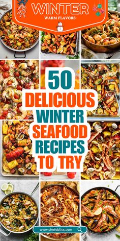 50 delicious winter seafood recipes to try in the kitchen and on the table with text overlay