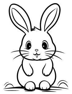 a cartoon bunny sitting on the ground with its eyes closed and ears wide open, in black and white