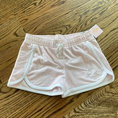 Pale Pink Shorts With White Trim Super Soft Nwt Coquette Shorts, Pink Knit, Terry Shorts, Pom Pom Trim, Shorts White, Low Waisted, Knit Shorts, Pink Shorts, White Trim