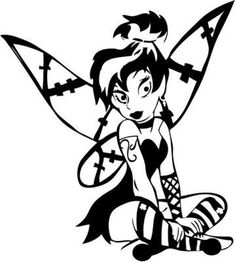 a black and white drawing of a fairy sitting on the ground