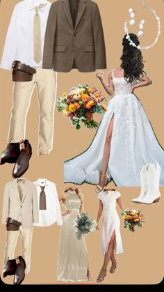 a collage of wedding clothes and accessories