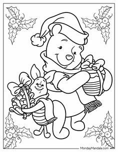 a christmas coloring page with an image of a child holding a teddy bear