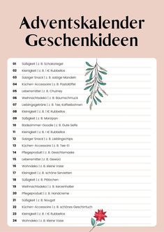 an image of a poster with the names of different things in german, including flowers and leaves