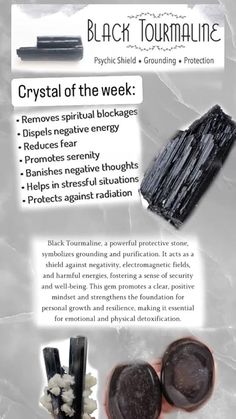 black tourmaline crystal of the week with its ingredients and instructions on how to use it