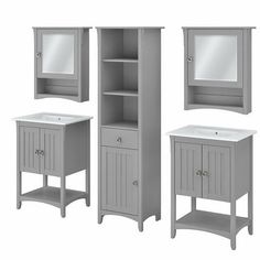 a bathroom vanity, sink and cabinet with mirror on the wall next to each other