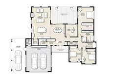 the floor plan for a two story house with three car garages and an attached living area