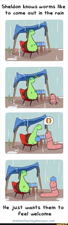 the comic strip shows how to use an umbrella in the rain