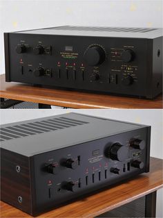 two different views of the same stereo equipment, one showing its knobs and controls