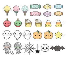 halloween candy cliparts with cute faces and candies