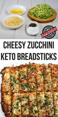 an advertisement for cheese zucchini keto breadsticks