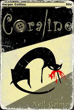 the cover to coraline by neil gimmman, with an image of a black cat