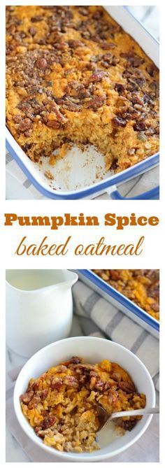 pumpkin spice baked casserole in a white dish