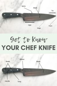 two different types of knifes with the words, get to know your chef knife