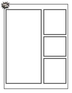 a blank comic book page with four square sections and one corner missing from the pages