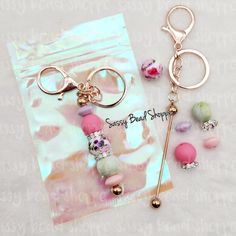 Rose Keychain Kit Beadable Keychain Bar Ideas, Iridescent Keychain, Rose Keychain, Gold Keychain, Bead Keychain, Bogg Bag, Beaded Pens, Kit Ideas, Bead Projects