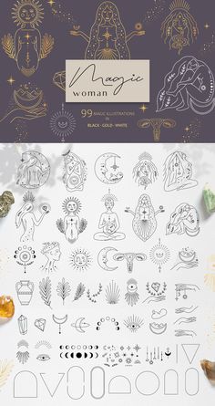 the zodiac symbols and their meaningss are shown in this graphic style, with gold foil on