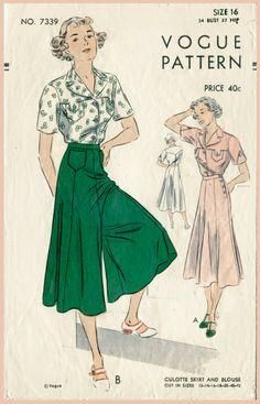 The Sophia Palazzo Culottes in Solid Mustard, Classic & Easy To Wear Vintage Inspired Style - Clothing and outfit Styles for Goodwood Revival and Viva Las Vegas Rockabilly Weekend Rosie The Riveter, Vogue Pattern, 1930s Fashion, Vogue Patterns, Skirt And Blouse, 1940s Fashion