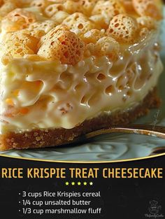 a piece of rice krispie treat cheesecake on a plate