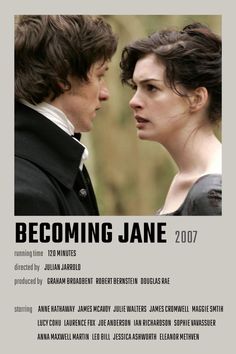 a movie poster for the upcoming film becoming jane, starring actors from two different eras