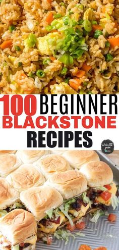 this is an image of a plate of food with the words, 100 beginner blackstone recipes