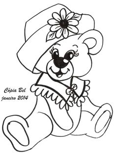 a drawing of a teddy bear with a hat and flower on it's head