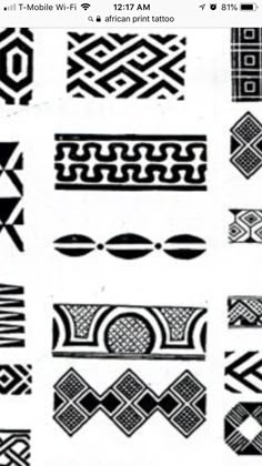 an image of different types of patterns on a cell phone screen, with the text in black and white