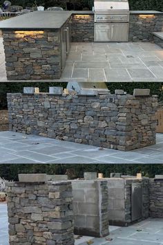 Fieldstone Dark Ledgestone Outdoor Kitchen Outdoor Kitchen Stone Wall, Kitchen Stone Wall, Small Outdoor Kitchens, Grill Ideas