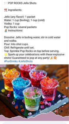 the recipe for jello shots is shown in this screenshote photo, with instructions to