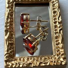 Juicy Red Garnet Earrings In A 14 Karat Yellow Gold Setting. Stamped And Tested “14k” On Earring And Post. Approximately 9x7mm Oval Garnet. Secure Setting And Prongs. No Scratches Noted To Stone These Are Used But In Excellent Condition. Red Garnet Earrings, Yellow Gold Setting, Garnet Earrings, Earrings Color, Red Garnet, Red Gold, Lady In Red, Garnet, Jewelry Earrings