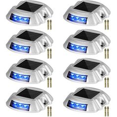 6 pack solar powered motion sensor lights with blue leds for outdoor garden or yard use