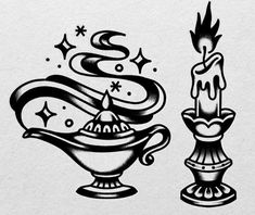 an ink drawing of a candle and vase