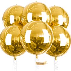 shiny gold balloons are arranged in a row