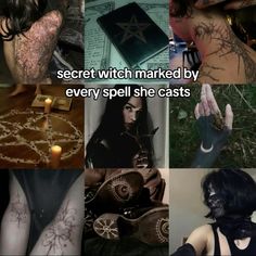 many pictures with tattoos on them and some words in the bottom right corner that read, secret witch marked by every spell she casts