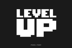 the words level up on a black background